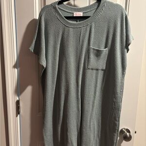 Green Waffle Knit Dress with Pocket